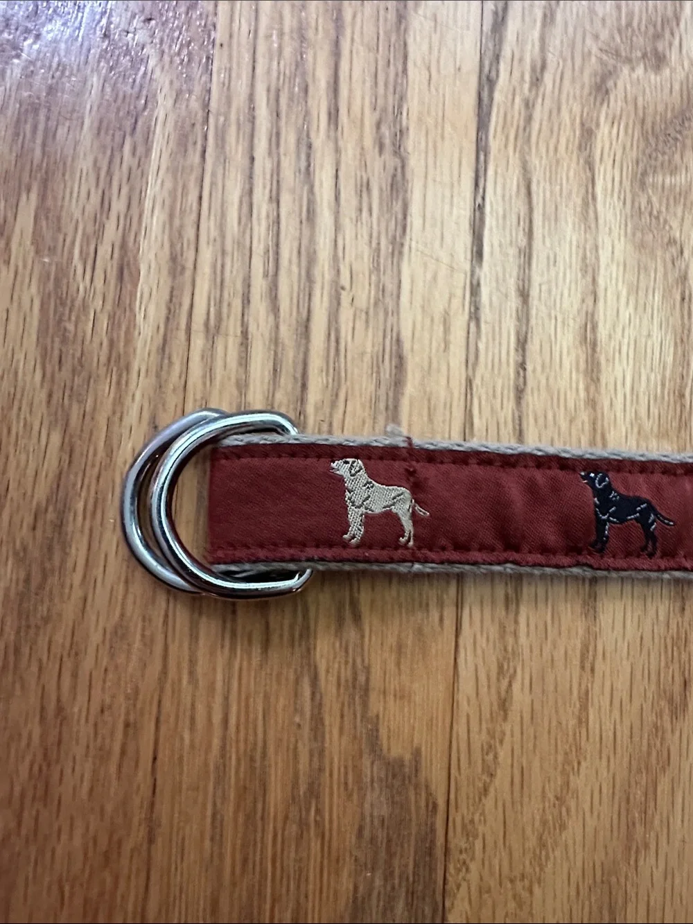 Kids Red Fabric D-Ring Belt with Dog Motif